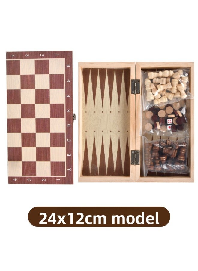 Three-In-One Wooden Solid Wood Chess, Checkers, Backgammon Game, Foldableable Portable Educational Chess And Card Toys