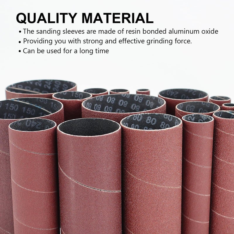 SCOTTCHEN Spindle Sander Sleeves 19 Pack with Rubber Eraser, 4-1/2’’ Length, 1/2’’, 3/4’’, 1’’, 1-1/2’’, 2’’, 3’’ Diameter Sanding Sleeves Set, Grit 80, 150, 240,for Spindle Drum Sanders - Image 4