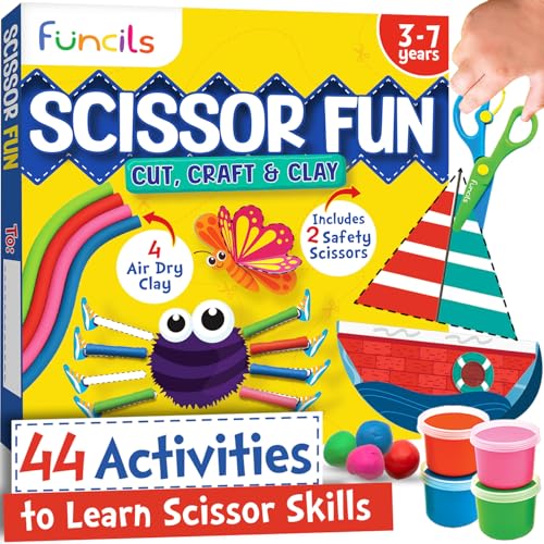 Funcils Toddler Scissors Skills for Kids with Air Clay 2 Preschool Safety Scissors Fine Motor Toys for Kids Cutting Learning Crafts Activities Art Supplies Gifts for Boys Girls Ages 3 4 5 6 7 - Image 1