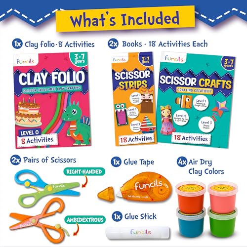 Funcils Toddler Scissors Skills for Kids with Air Clay 2 Preschool Safety Scissors Fine Motor Toys for Kids Cutting Learning Crafts Activities Art Supplies Gifts for Boys Girls Ages 3 4 5 6 7 - Image 3