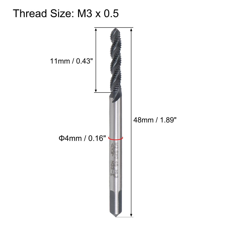 uxcell M3 x 0.5 Spiral Flute Thread Tap, Metric Machine Threading Tap HSS Nitriding Coated, Round Shank with Square End, H2 Tolerance, 2pcs - Image 2