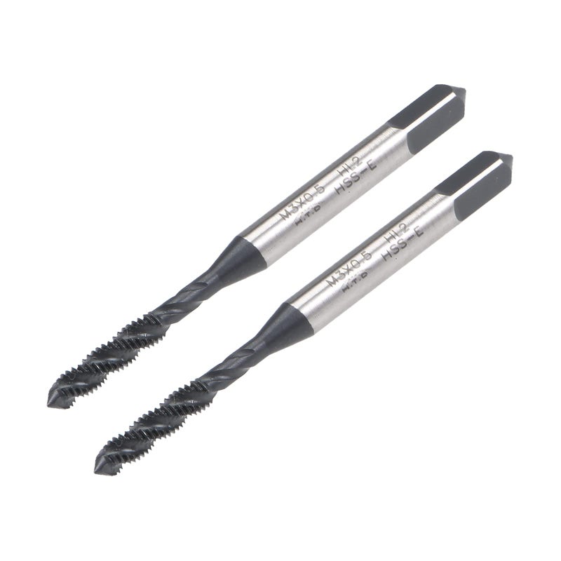 uxcell M3 x 0.5 Spiral Flute Thread Tap, Metric Machine Threading Tap HSS Nitriding Coated, Round Shank with Square End, H2 Tolerance, 2pcs - Image 1