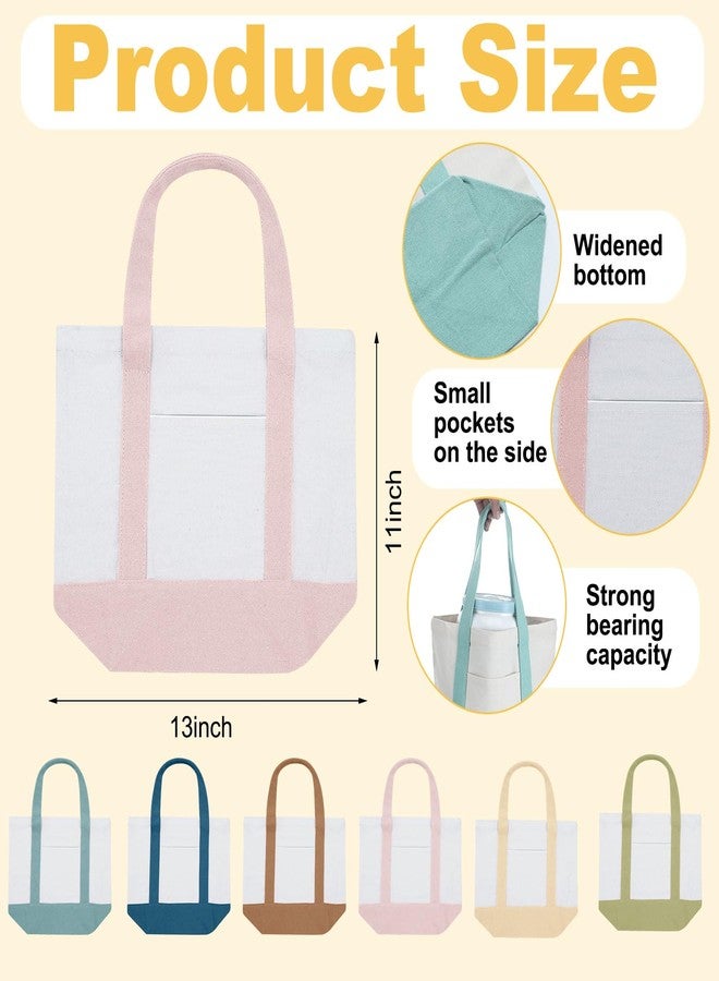 Eccliy Mini Canvas Tote Bags Sublimation Small Tote Shopping Bag with Pocket Handle Blank Heavy Duty Reusable Canvas Pack, Morandi Color, 13" X 11" X 6" - Image 2