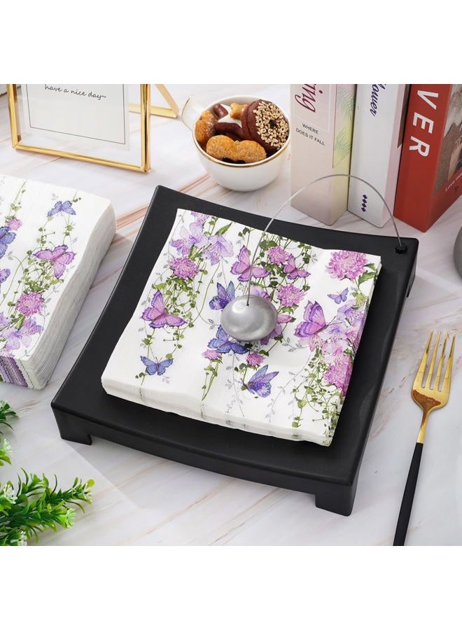 AnyDesign 80 Pack Watercolor Floral Paper Napkins Purple Butterfly Disposable Napkins Spring Flower Luncheon Dinner Napkins for Birthday Wedding Party Supplies Table Decor, 6.5 x 6.5 Inch - Image 3