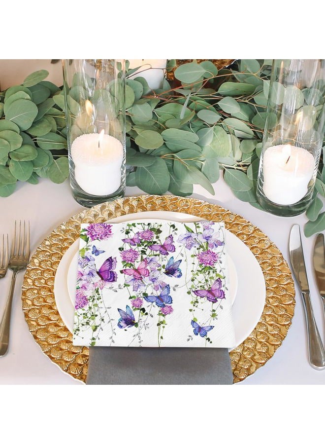 AnyDesign 80 Pack Watercolor Floral Paper Napkins Purple Butterfly Disposable Napkins Spring Flower Luncheon Dinner Napkins for Birthday Wedding Party Supplies Table Decor, 6.5 x 6.5 Inch - Image 5
