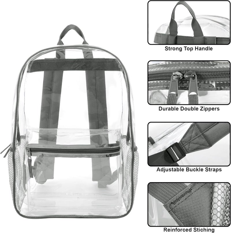 Trailmaker Clear Backpack Heavy Duty with Padded Straps, Side Pockets for Kids, Boys, Girls, School, Stadium Approved Events - Image 2
