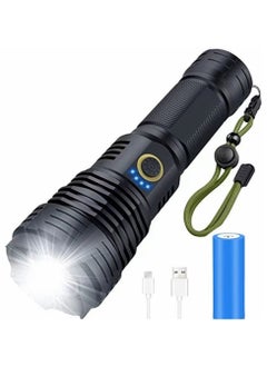 Cool Baby COOLBABY Rechargeable LED Torch High Lumen, 90000 Lumen Super Bright Tactical Torch with 5 Light Modes and 26650 Battery Zoom Waterproof Torch with Zoom for Hiking Camping Ride or Emergency (Black)  - Image 1