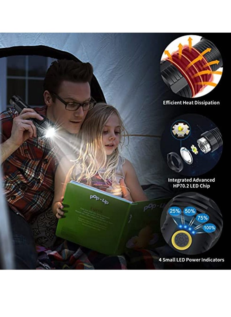 Cool Baby - COOLBABY Rechargeable LED Torch High Lumen, 90000 Lumen Super Bright Tactical Torch with 5 Light Modes and 26650 Battery Zoom Waterproof Torch with Zoom for Hiking Camping Ride or Emergency (Black) - Image 1
