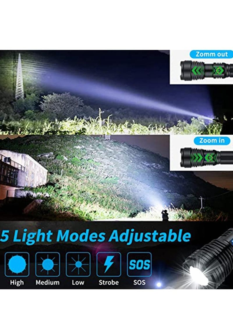 Cool Baby - COOLBABY Rechargeable LED Torch High Lumen, 90000 Lumen Super Bright Tactical Torch with 5 Light Modes and 26650 Battery Zoom Waterproof Torch with Zoom for Hiking Camping Ride or Emergency (Black) - Image 1