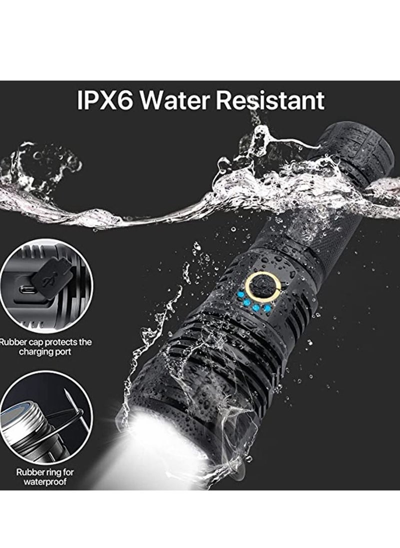 Cool Baby - COOLBABY Rechargeable LED Torch High Lumen, 90000 Lumen Super Bright Tactical Torch with 5 Light Modes and 26650 Battery Zoom Waterproof Torch with Zoom for Hiking Camping Ride or Emergency (Black) - Image 1
