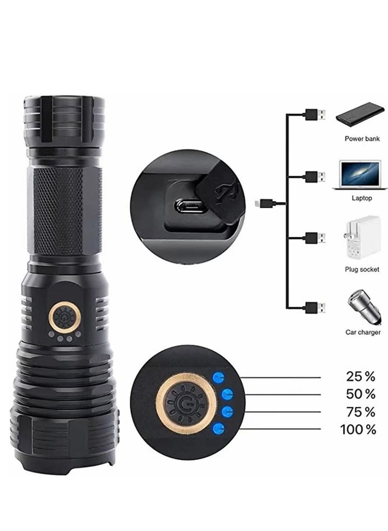 Cool Baby - COOLBABY Rechargeable LED Torch High Lumen, 90000 Lumen Super Bright Tactical Torch with 5 Light Modes and 26650 Battery Zoom Waterproof Torch with Zoom for Hiking Camping Ride or Emergency (Black) - Image 1