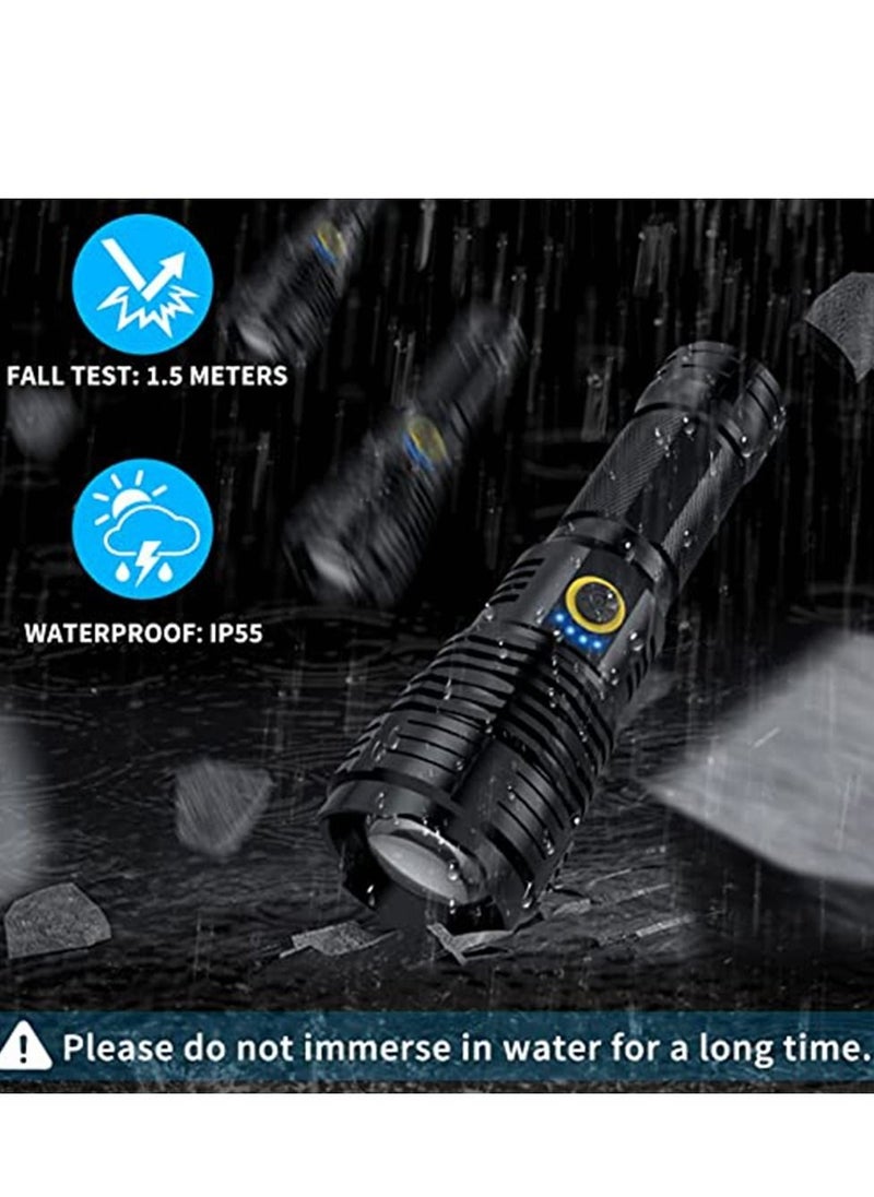 Cool Baby - COOLBABY Rechargeable LED Torch High Lumen, 90000 Lumen Super Bright Tactical Torch with 5 Light Modes and 26650 Battery Zoom Waterproof Torch with Zoom for Hiking Camping Ride or Emergency (Black) - Image 1