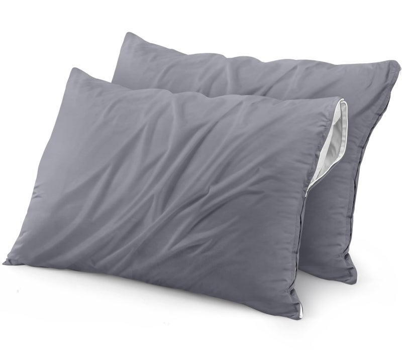 Utopia Bedding Waterproof Pillow Protector Zippered (2 Pack) Queen Grey - Bed Bug Proof Pillow Encasement 20 x 28 Inches