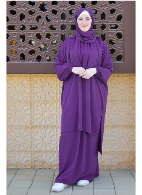 P101-umrah essentials Jilbab for women with tow style Skirt or Trouser -4 piece Prayer Clothes for Muslim Women-Islamic Abaya Dress Outfit maxi with scarf and small bag- Modest suit Women