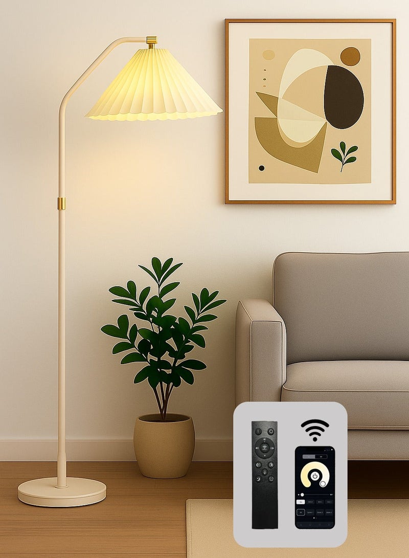 Fullight Modern Arc LED Floor Lamp, White, Tricolor Dimmable, App & Remote Control, 3-Level Dimming, 12W LED, E27, 156×30 cm, for Living Room, Bedroom, Office - Image 1