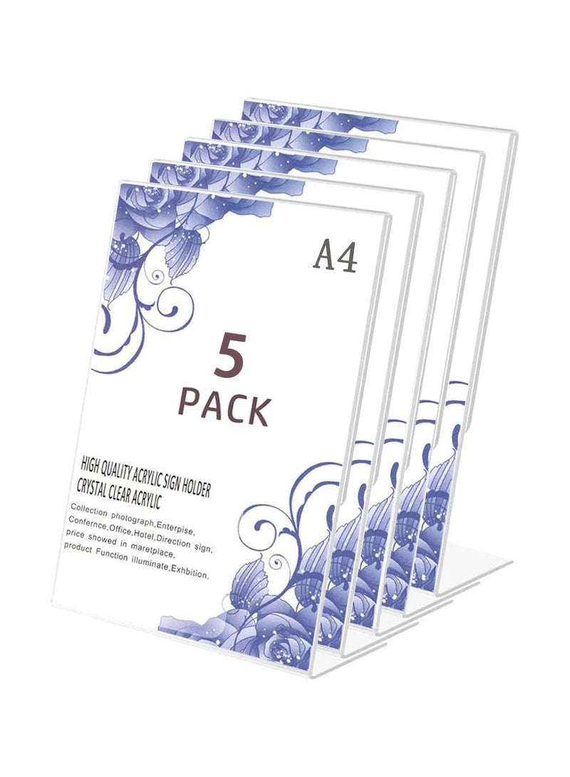 TPGP A4 Acrylic Sign Holder, 5 Pack L-Shape Perspex A4 Menu Display Stand for Poster, Office Store Restaurant - Image 1