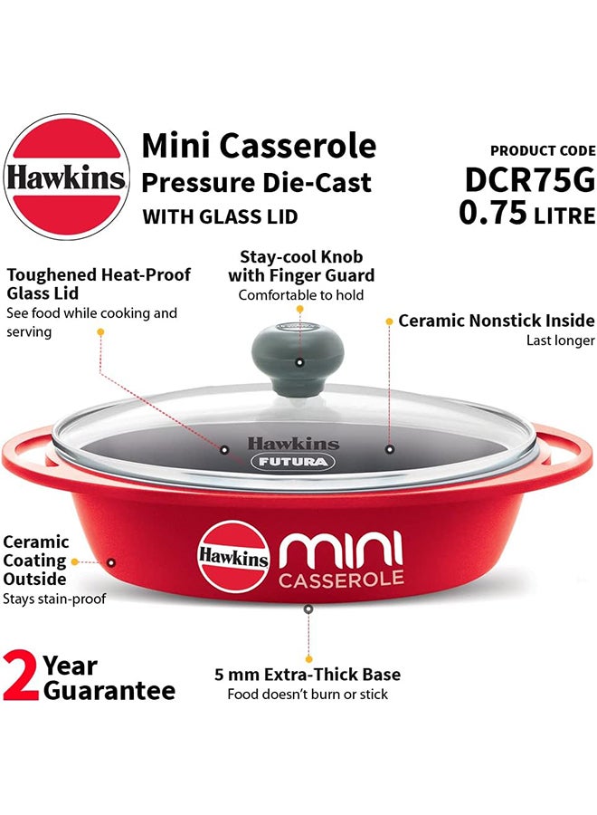Hawkins هاوكينز مقلاة صغيرة مصبوبة حمراء مع غطاء زجاجي، سعة 0.75 لتر، 5 مم - (Dcr75G)  - Image 2