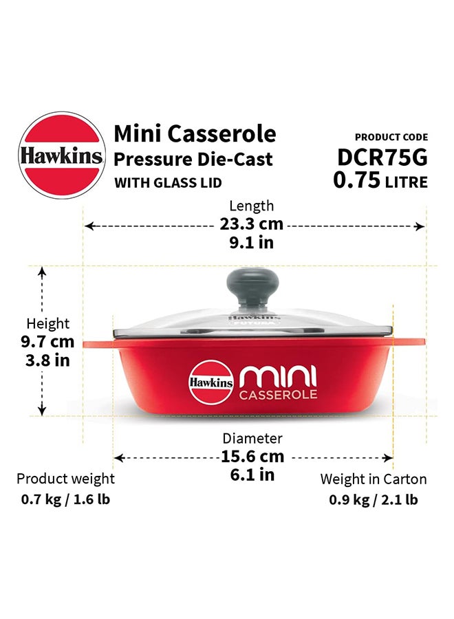 Hawkins هاوكينز مقلاة صغيرة مصبوبة حمراء مع غطاء زجاجي، سعة 0.75 لتر، 5 مم - (Dcr75G)  - Image 3