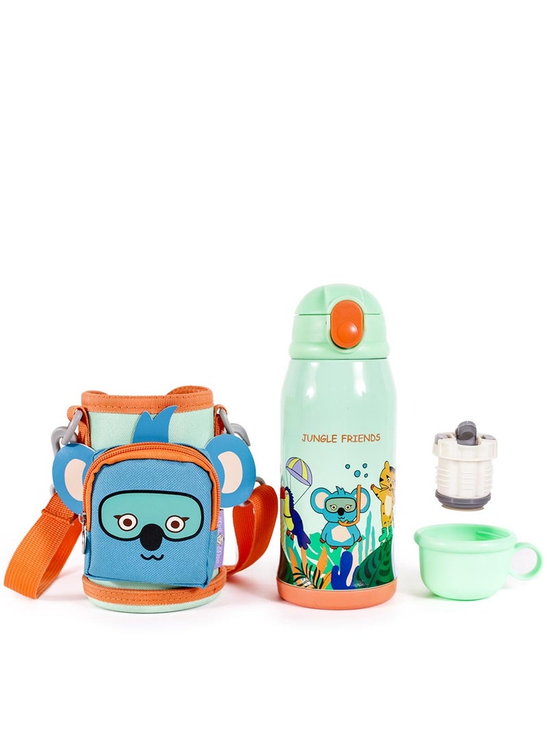 Milk & Moo - Milk&Moo Steel Kids Water Bottle with Bag 550ML Jungle Friends - Image 1