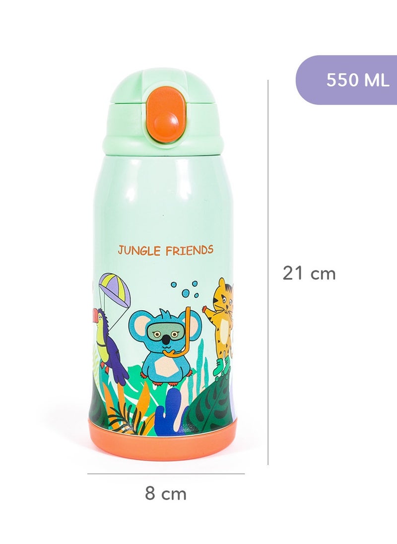 Milk & Moo - Milk&Moo Steel Kids Water Bottle with Bag 550ML Jungle Friends - Image 1