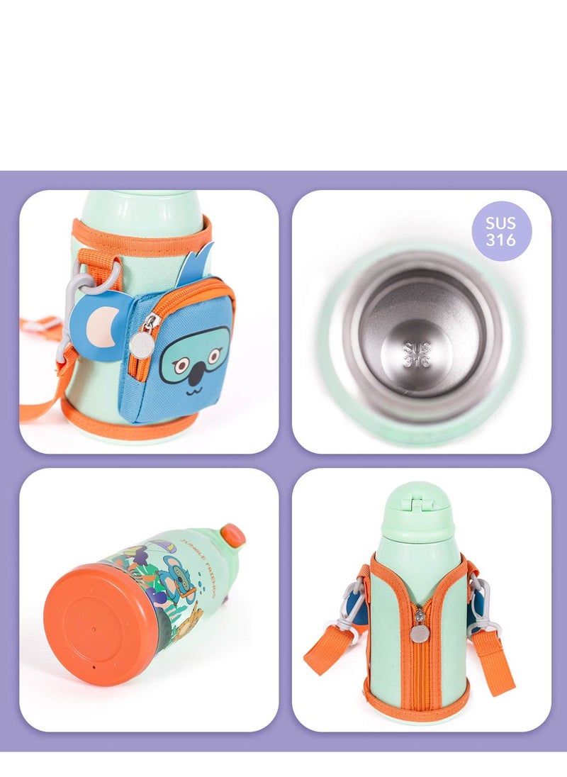 Milk & Moo - Milk&Moo Steel Kids Water Bottle with Bag 550ML Jungle Friends - Image 1