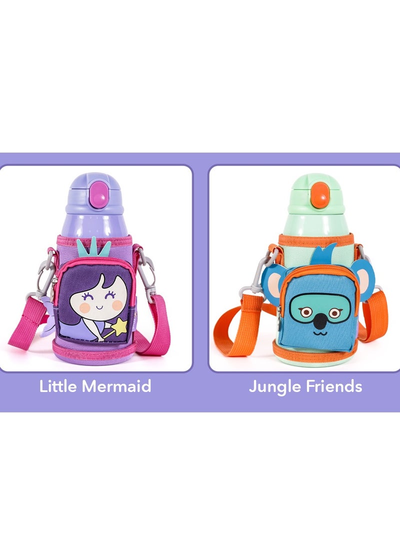 Milk & Moo - Milk&Moo Steel Kids Water Bottle with Bag 550ML Jungle Friends - Image 1
