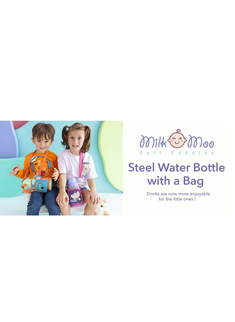 Milk & Moo - Milk&Moo Steel Kids Water Bottle with Bag 550ML Jungle Friends - Image 1