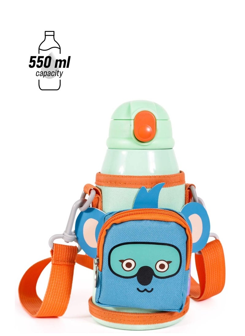 Milk & Moo Milk&Moo Steel Kids Water Bottle with Bag 550ML Jungle Friends  - Image 1