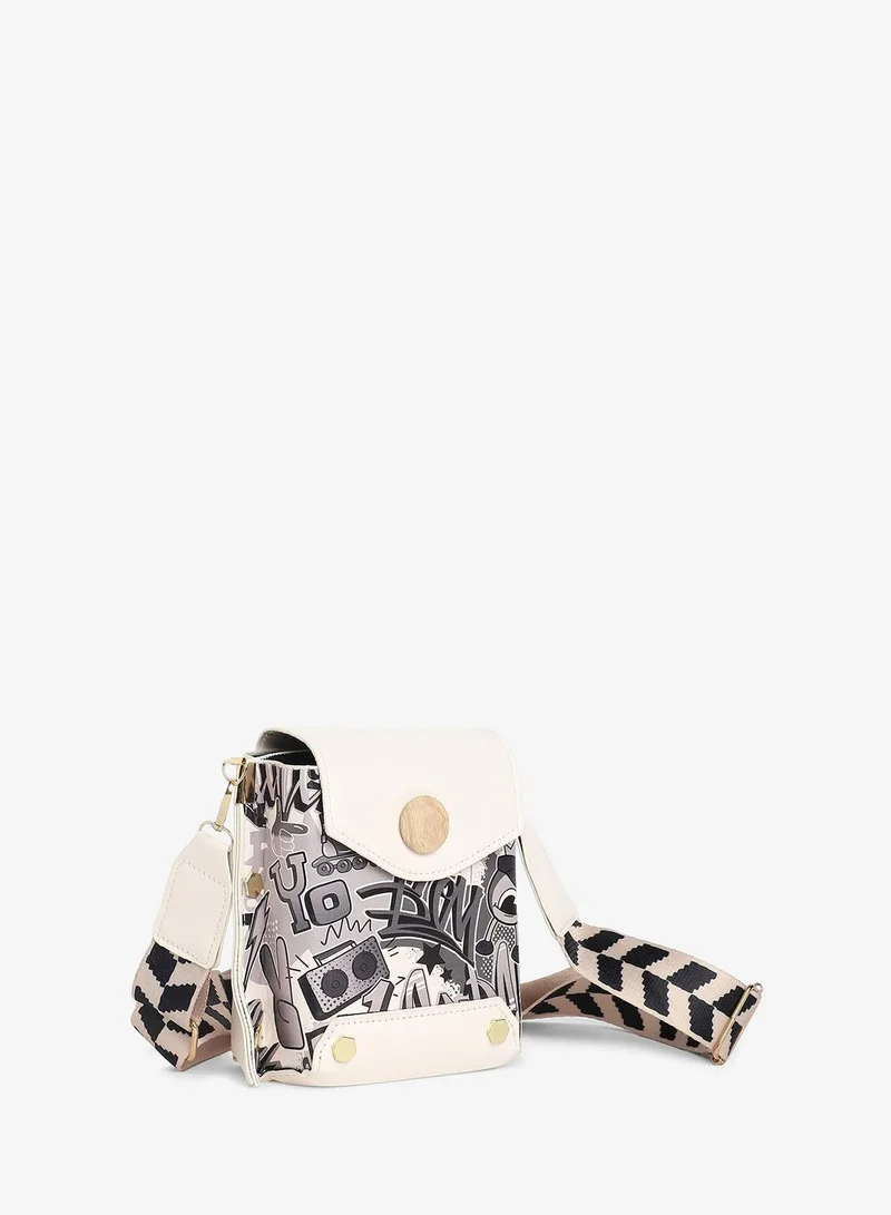 Haute Sauce  Women's White Printed Vegan Leather Sling Bag for Women | Best Price UAE