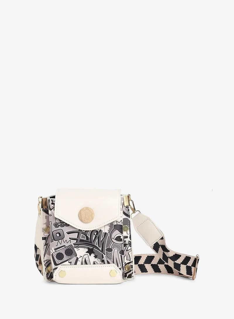 Haute Sauce  Women's White Printed Vegan Leather Sling Bag for Women | Best Price UAE