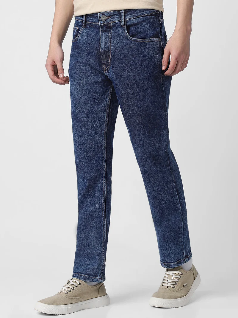 Urbano Fashion  Urbano Fashion Men's Dark Blue Regular Fit Washed Jeans Stretchable for Men | Best Price UAE