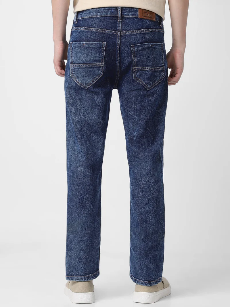 Urbano Fashion  Urbano Fashion Men's Dark Blue Regular Fit Washed Jeans Stretchable for Men | Best Price UAE