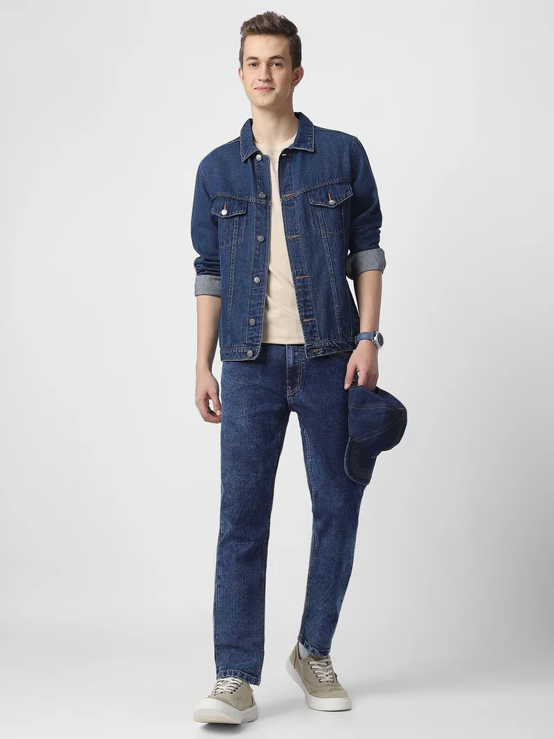 Urbano Fashion  Urbano Fashion Men's Dark Blue Regular Fit Washed Jeans Stretchable for Men | Best Price UAE