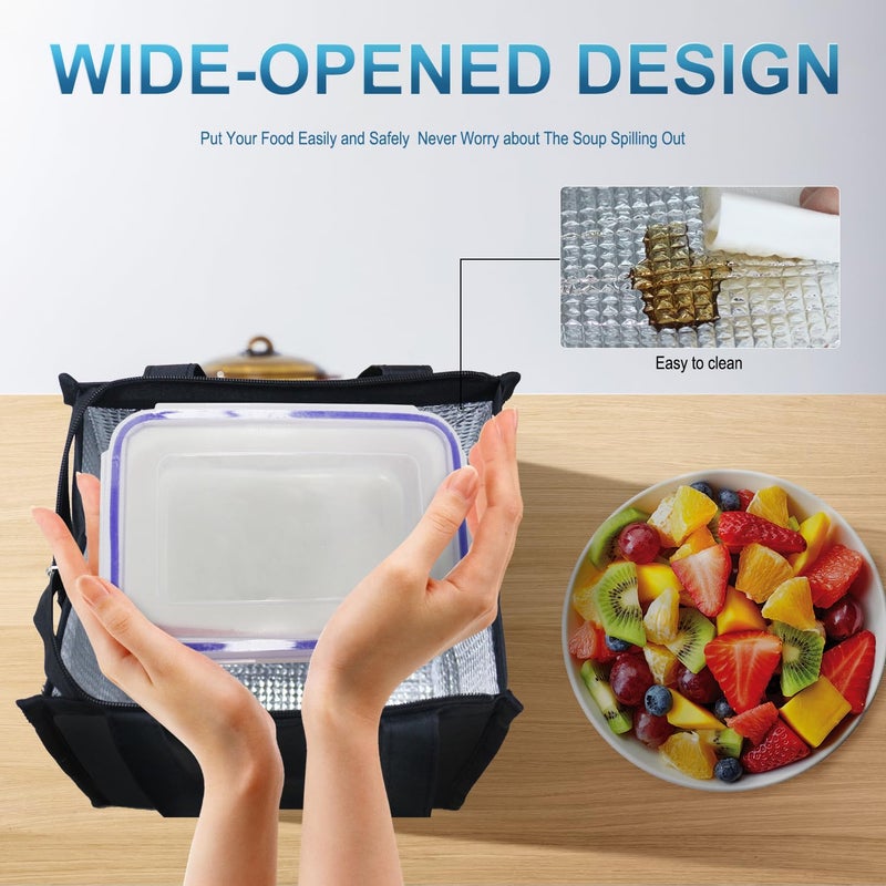 iknoe Insulated Lunch Bag for Women & Adults, 9L Foldable Wide-Open Cooler Bag with Pockets, Leakproof & Portable, for Picnic, Office, Beach(Plain Black) - Image 2