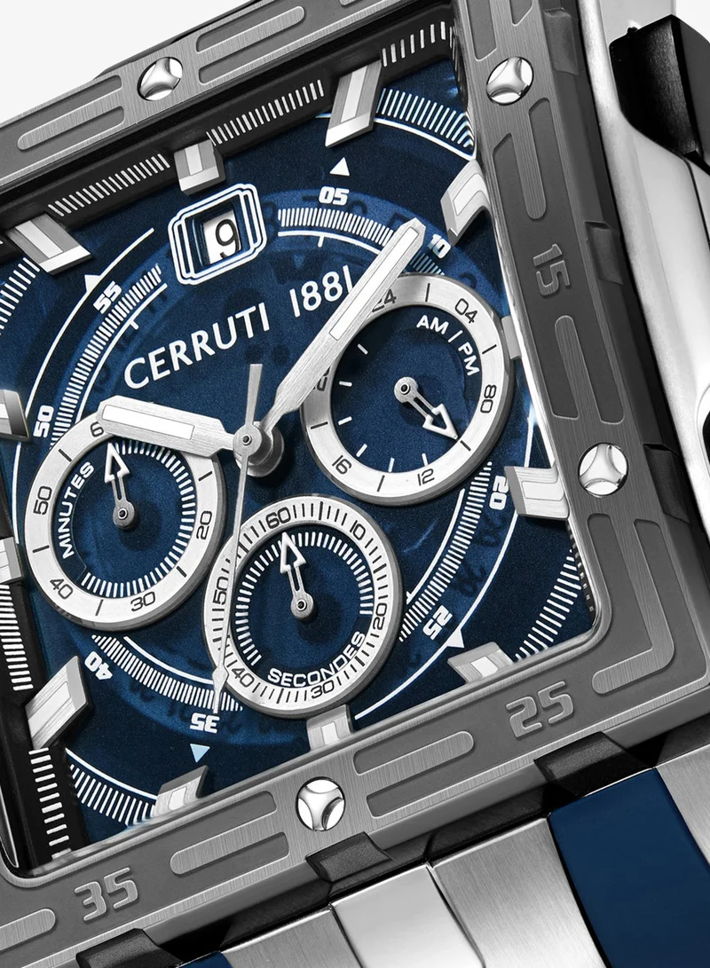 CERRUTI 1881 Blue Men's Odissea Chronograph Watch for Men - Square Case, Blue Smoke Dial with Date Disc, Blue Silicone Strap for Men | Best Price UAE