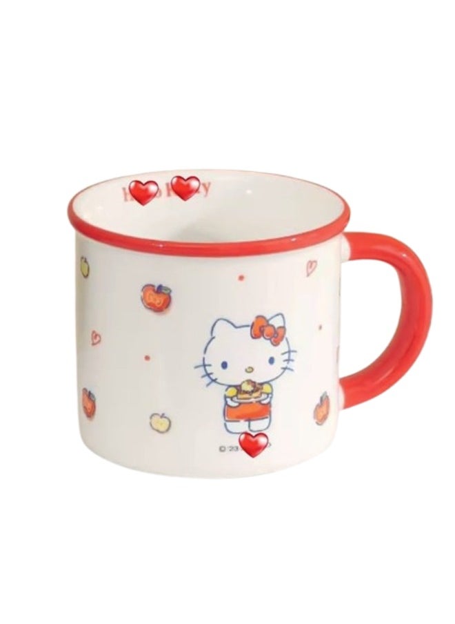 Sanrio - Hello Kitty Ceramic Coffee Mug, White with Red Trim, Apple Pattern Design - Image 1