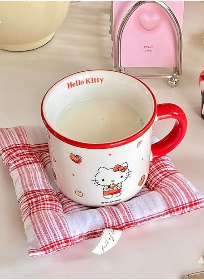 Sanrio - Hello Kitty Ceramic Coffee Mug, White with Red Trim, Apple Pattern Design - Image 1
