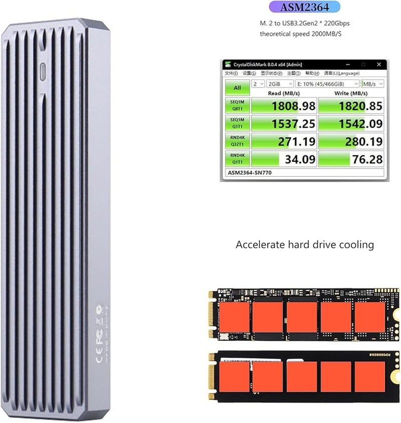ASM2364 M2 NVMe SSD Enclosure 20Gbps Hard Drive Case Compatible 2280 2260 2242 2230 - Image 1