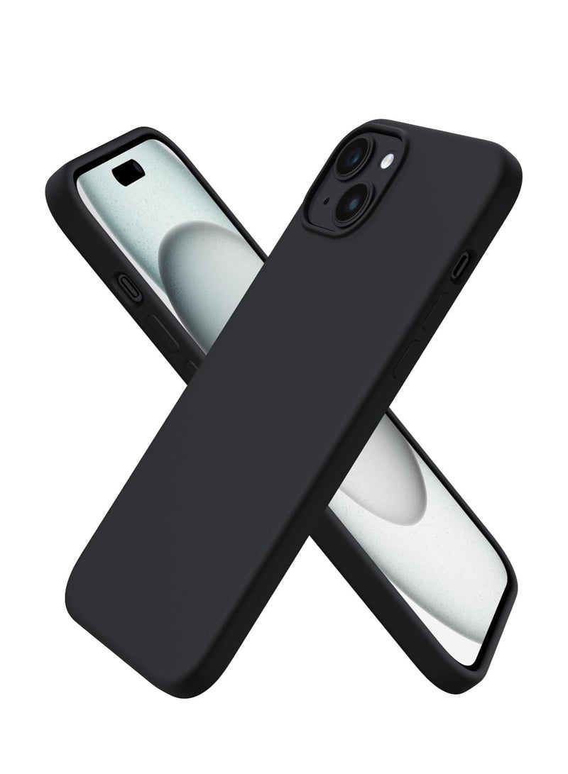Compatible with iPhone 15 Plus/iPhone 14 Plus Case 6.7", Slim Liquid Silicone 3 Layers Soft Gel Rubber Cover Protective Phone Case with Anti-Scratch Microfiber Lining (Black)