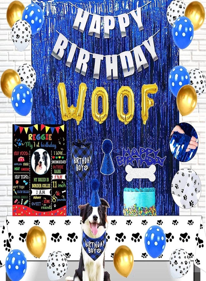 KUTKUT Dog Party Decorations - Bandana, Hat, Cake Topper, Banner, Curtain, Tablecloth, Balloons, Card - Image 1