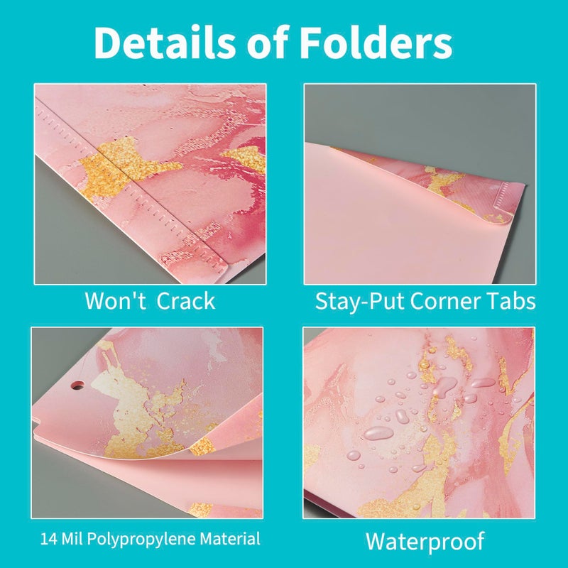 Binditek 6 Pack Heavyduty Plastic Folders with Pockets, Waterproof 2-Pocket File Folders with Card Slots, 6 Decorative Marble Color Designs, 3-Hole Punched for Letter Size - Image 5