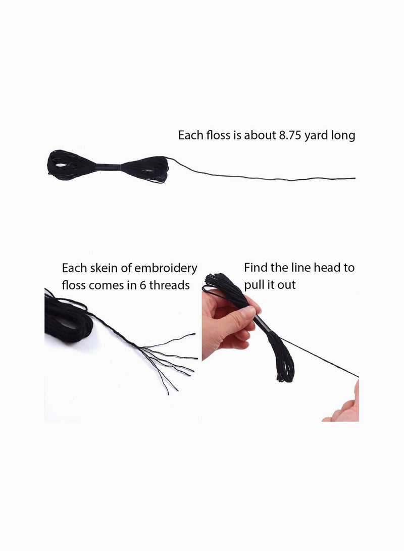Embroidery Floss, 24 Skeins Black Cross Stitch Threads Floss Friendship Bracelets Crafts Hand Thread with 30 Pieces Bobbins - Image 2