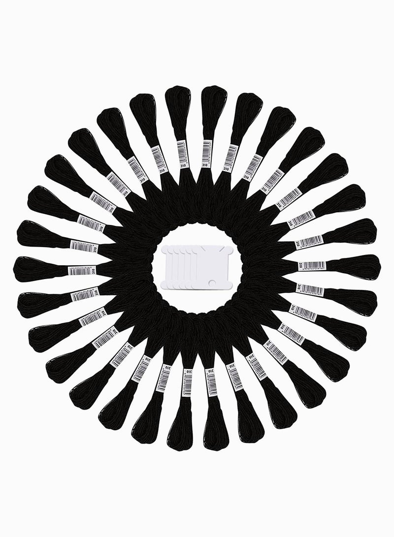 Embroidery Floss, 24 Skeins Black Cross Stitch Threads Floss Friendship Bracelets Crafts Hand Thread with 30 Pieces Bobbins - Image 1