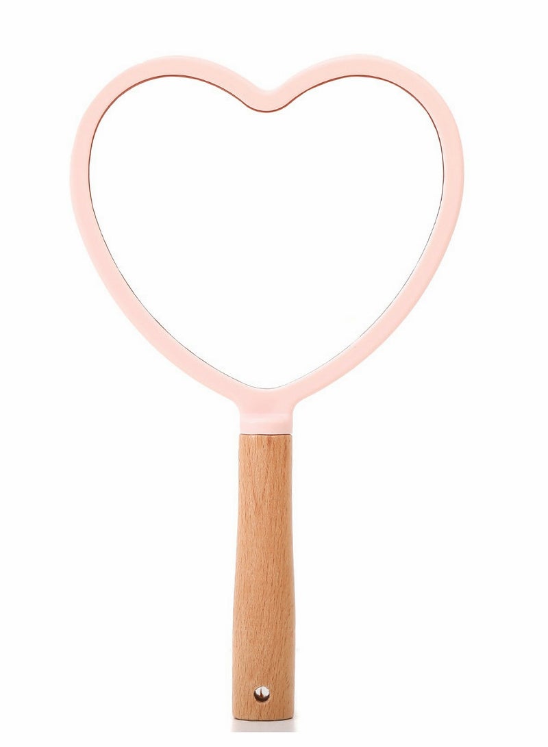 Hand-Held Mirror, Heart Shape Wood Makeup Mirrors with Hole, Small Cute Wood Hand Mirror, Hanging Single-Sided Portable Travel Vanity Mirror Cosmetic for Women - Image 1