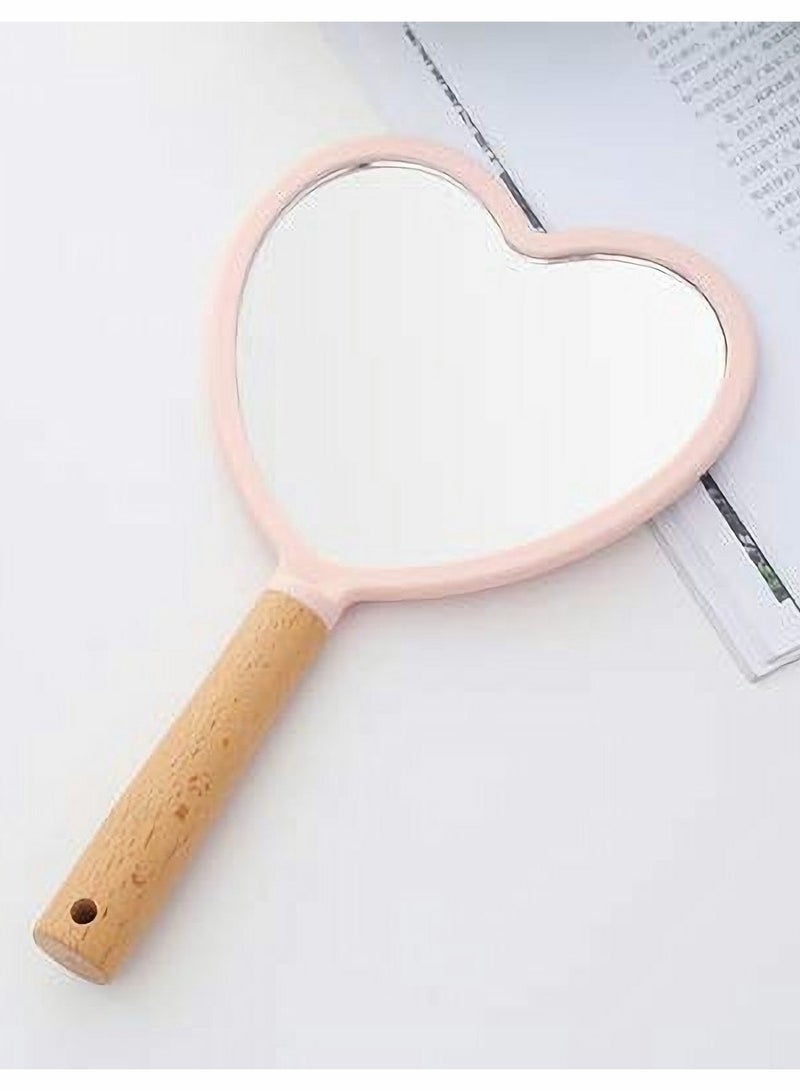 Hand-Held Mirror, Heart Shape Wood Makeup Mirrors with Hole, Small Cute Wood Hand Mirror, Hanging Single-Sided Portable Travel Vanity Mirror Cosmetic for Women - Image 3