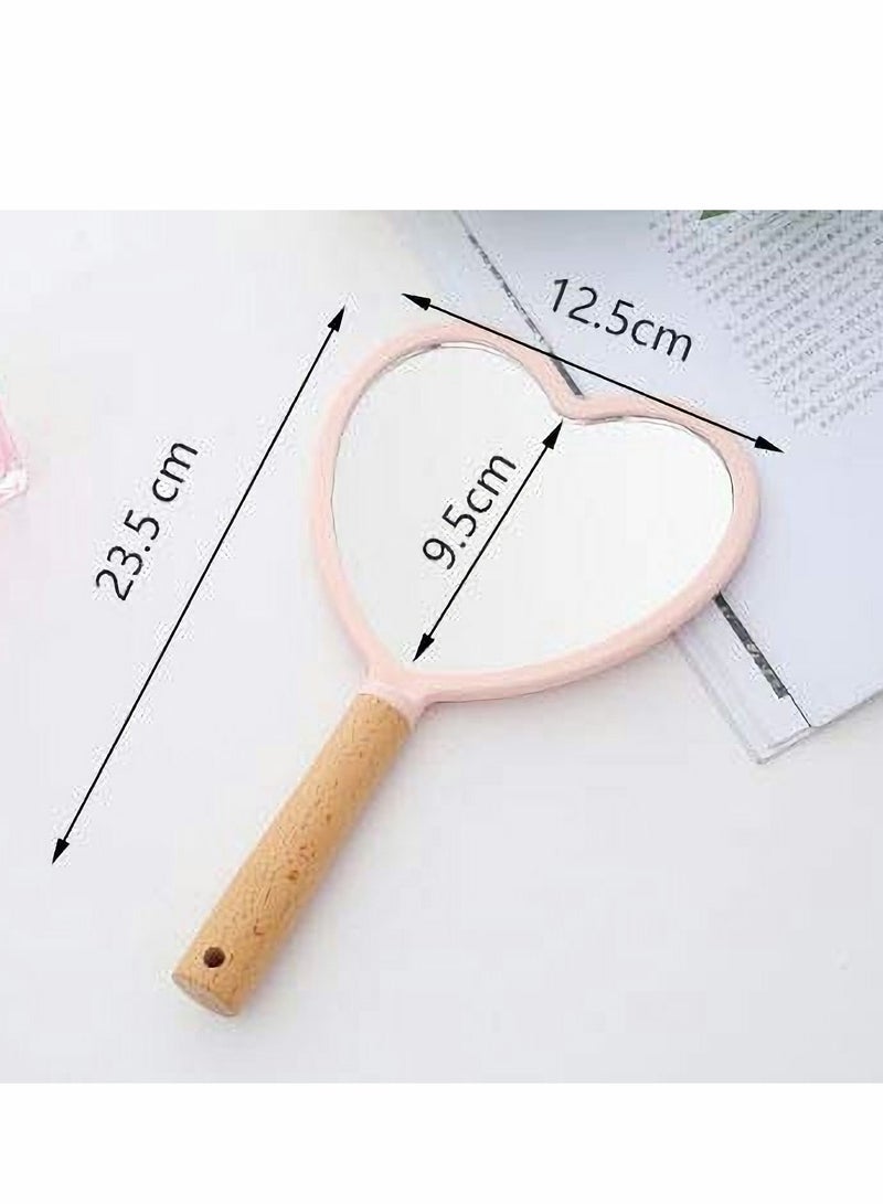 Hand-Held Mirror, Heart Shape Wood Makeup Mirrors with Hole, Small Cute Wood Hand Mirror, Hanging Single-Sided Portable Travel Vanity Mirror Cosmetic for Women - Image 4