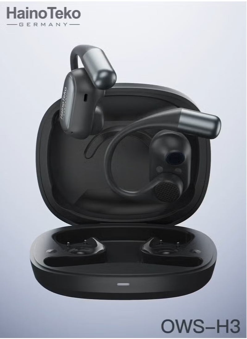 Haino Teko - HT-OWSH3 OpenFit Bluetooth Earphones | Premium Sound Quality & Clear Microphone | Smart Touch Controls | Ergonomic & Comfortable Fit | Wireless Earbuds for Music, Calls & Gaming (Black) - Image 1