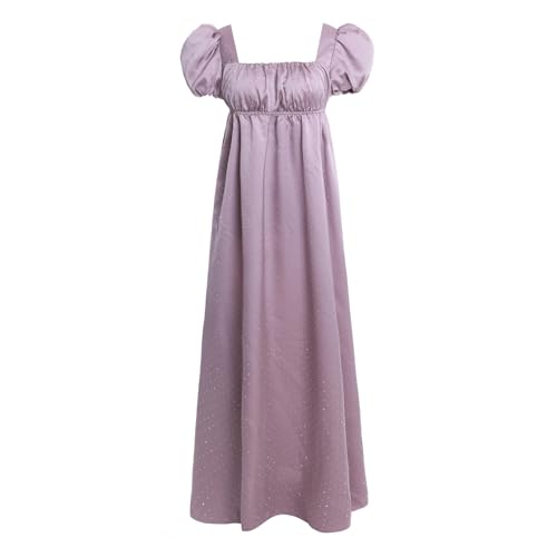 Vibsion Regency Dresses for Women Puff Sleeve Empire Waist Victorian Dress Luxurious Rhinestone Satin Party Gown XL - Image 1
