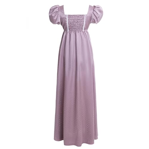 Vibsion Regency Dresses for Women Puff Sleeve Empire Waist Victorian Dress Luxurious Rhinestone Satin Party Gown XL - Image 3