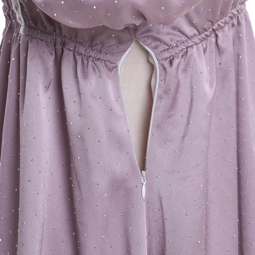 Vibsion Regency Dresses for Women Puff Sleeve Empire Waist Victorian Dress Luxurious Rhinestone Satin Party Gown XL - Image 4